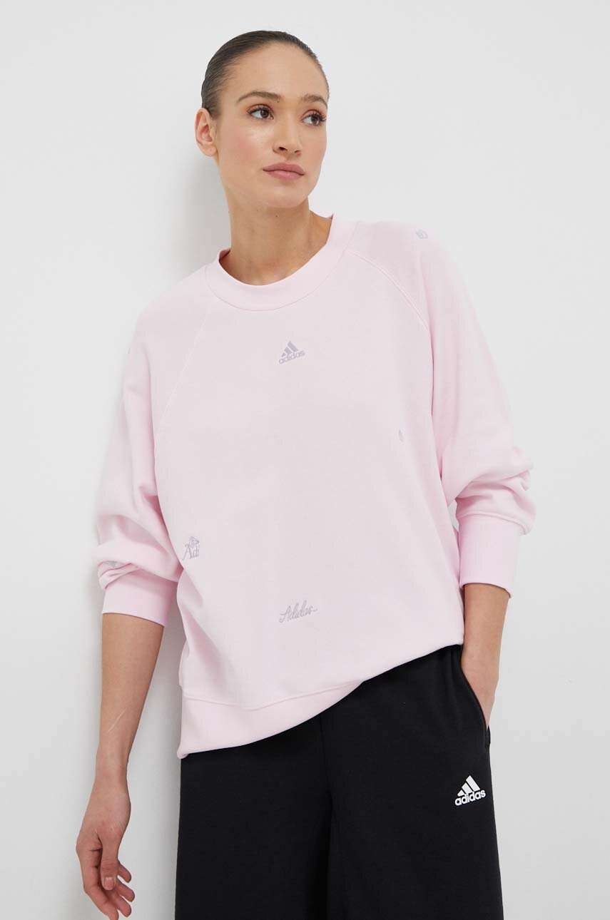 

Хлопковая кофта adidas женская цвет розовый узор