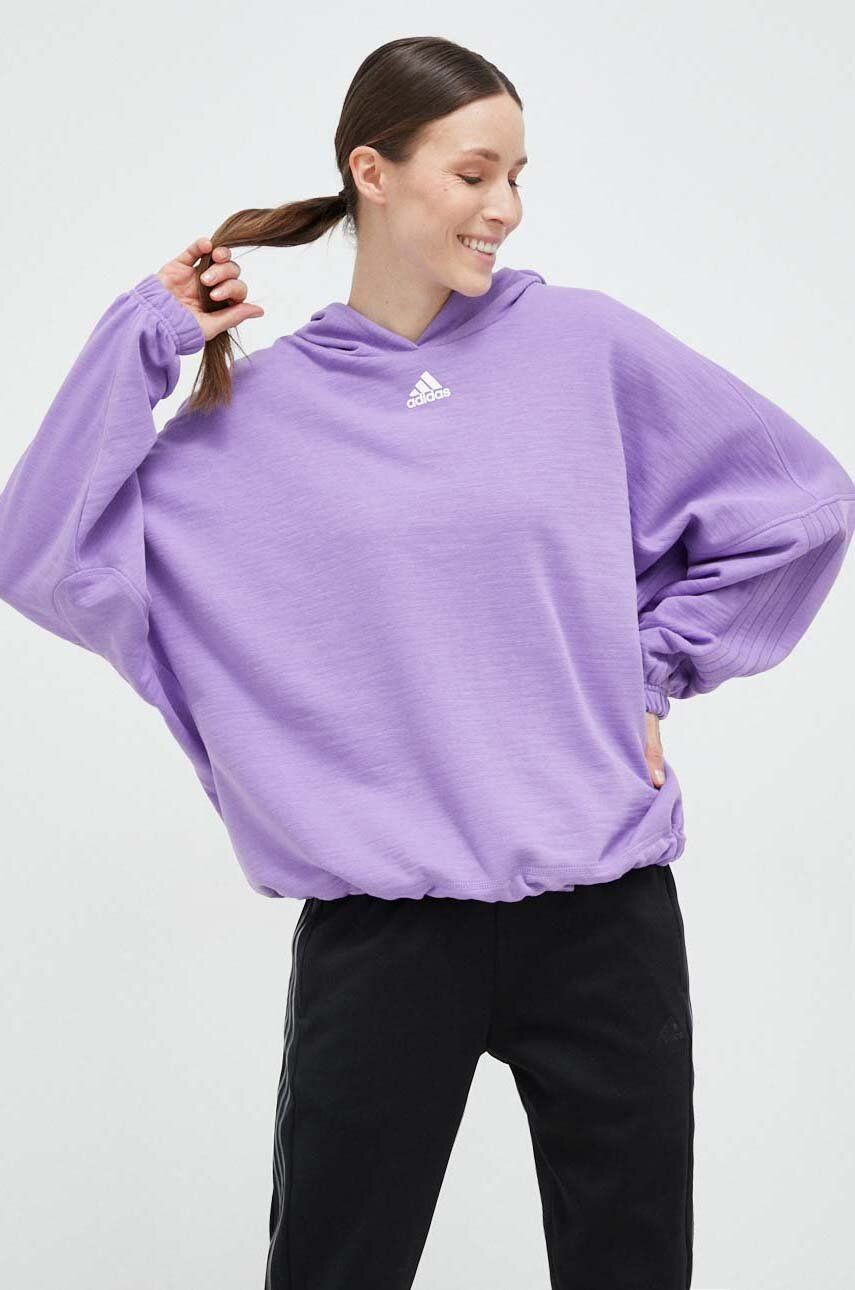 Mikina adidas dámská, fialová barva, s kapucí, hladká - fialová -  80 % Bavlna
