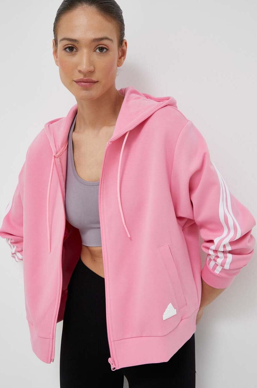 

Кофта adidas женская цвет розовый с капюшоном узор