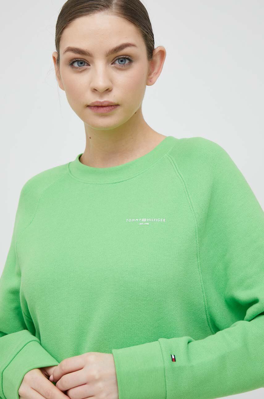 Mikina Tommy Hilfiger dámská, zelená barva, s potiskem - zelená -  66 % Bavlna