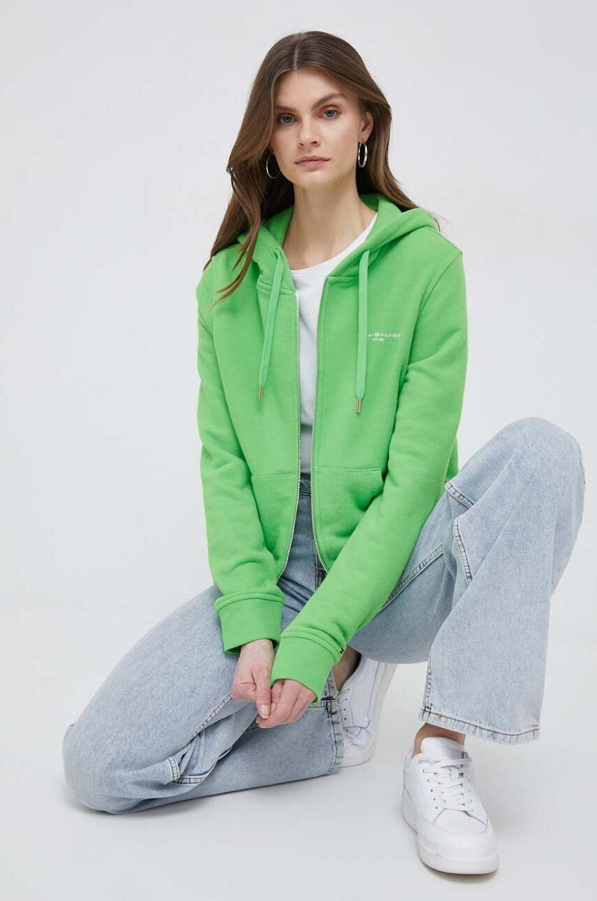 

Кофта Tommy Hilfiger женская цвет зелёный с капюшоном однотонная