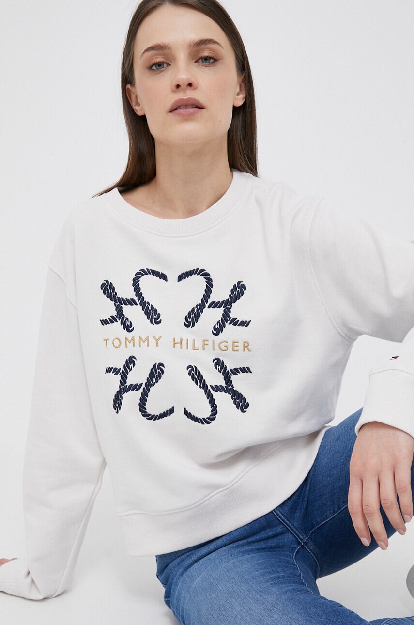 

Бавовняна кофта Tommy Hilfiger жіноча колір бежевий з аплікацією