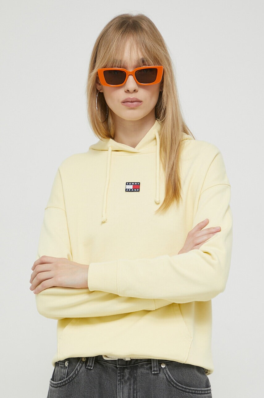 

Бавовняна кофта Tommy Jeans жіноча колір жовтий з капюшоном з аплікацією