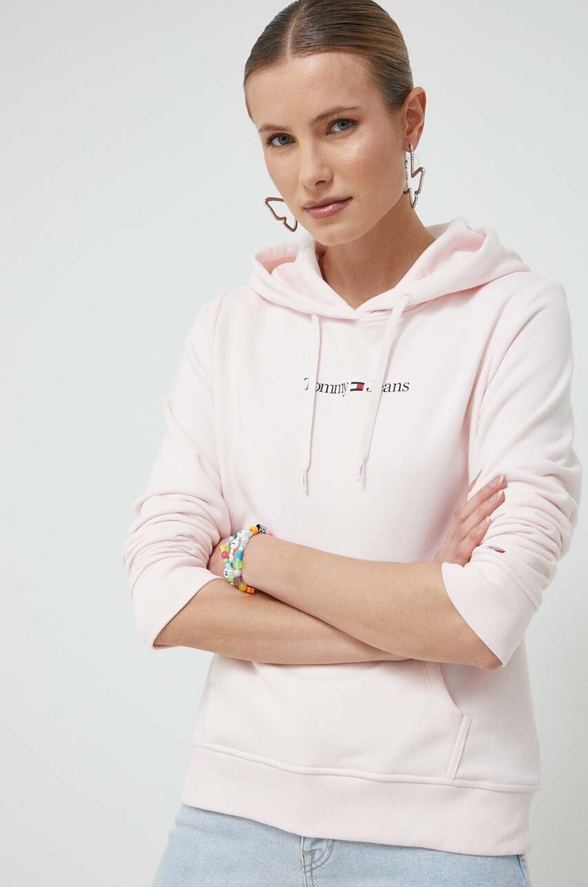

Кофта Tommy Jeans жіноча колір рожевий з капюшоном з принтом