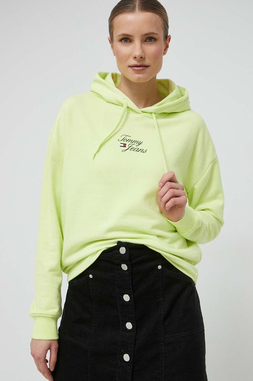Tommy jeans bluza femei, culoarea galben, cu glugă, cu imprimeu