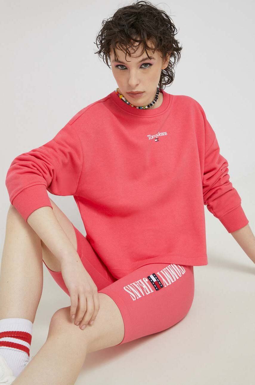 Mikina Tommy Jeans dámská, růžová barva, s potiskem - růžová -  60 % Bavlna