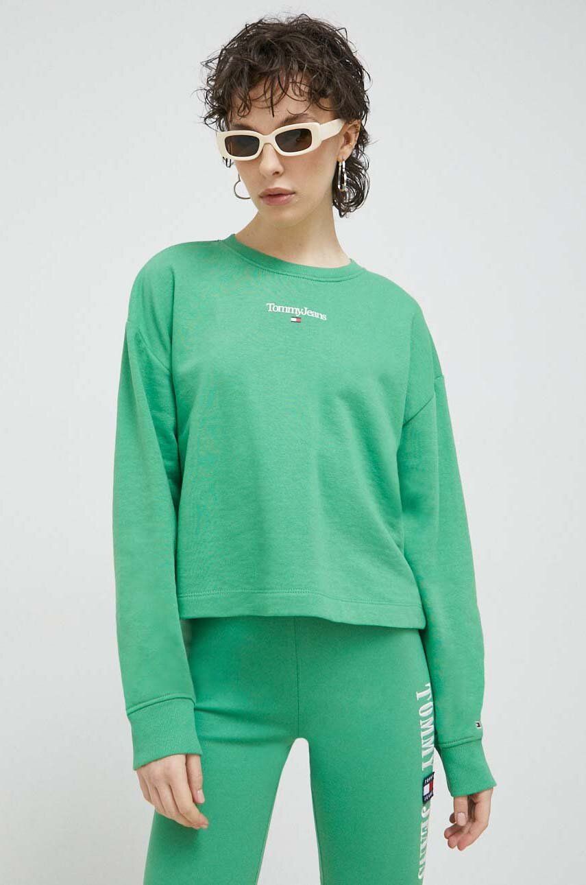 Mikina Tommy Jeans dámská, zelená barva, s potiskem - zelená -  60 % Bavlna