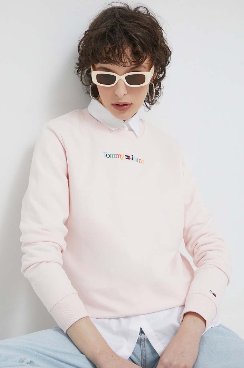

Кофта Tommy Jeans жіноча колір рожевий з аплікацією