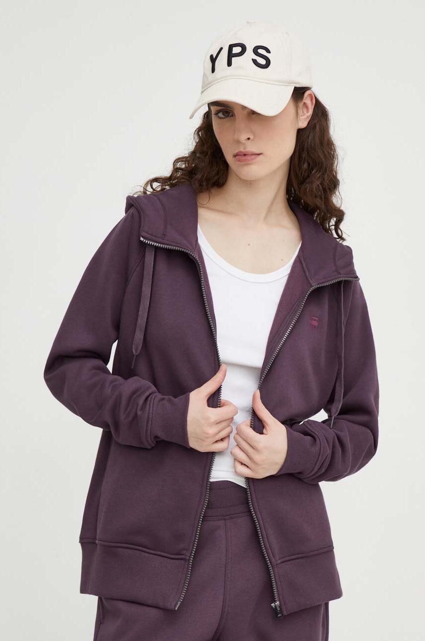 G-star Raw Bluza Femei, Culoarea Violet, Cu Gluga, Neted