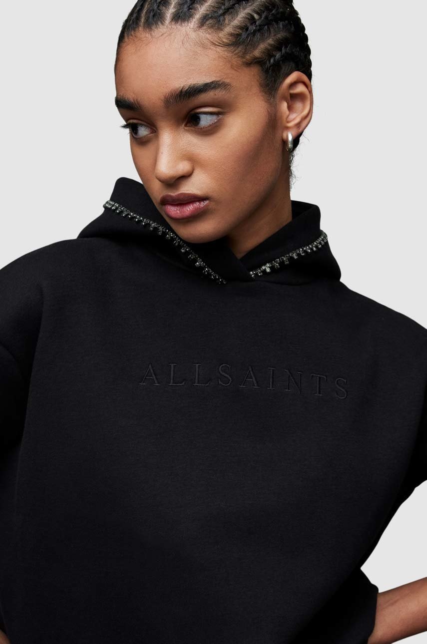 

Кофта AllSaints женская цвет чёрный с капюшоном с аппликацией