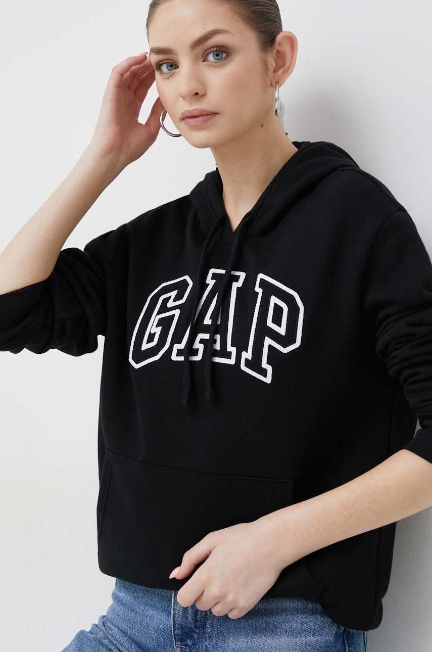 

Суичър GAP в черно с качулка с апликация, Черен