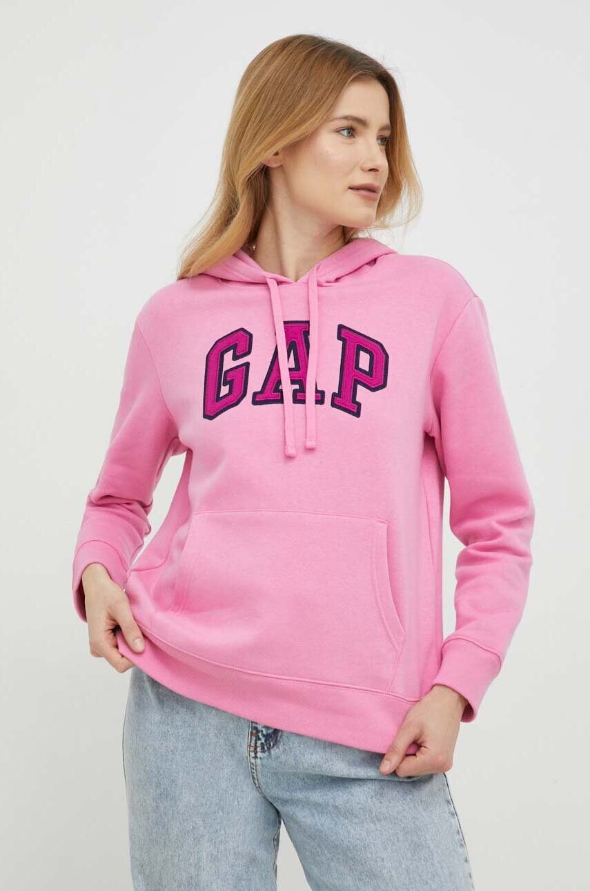 

Суичър GAP в лилаво с качулка с апликация, Розов