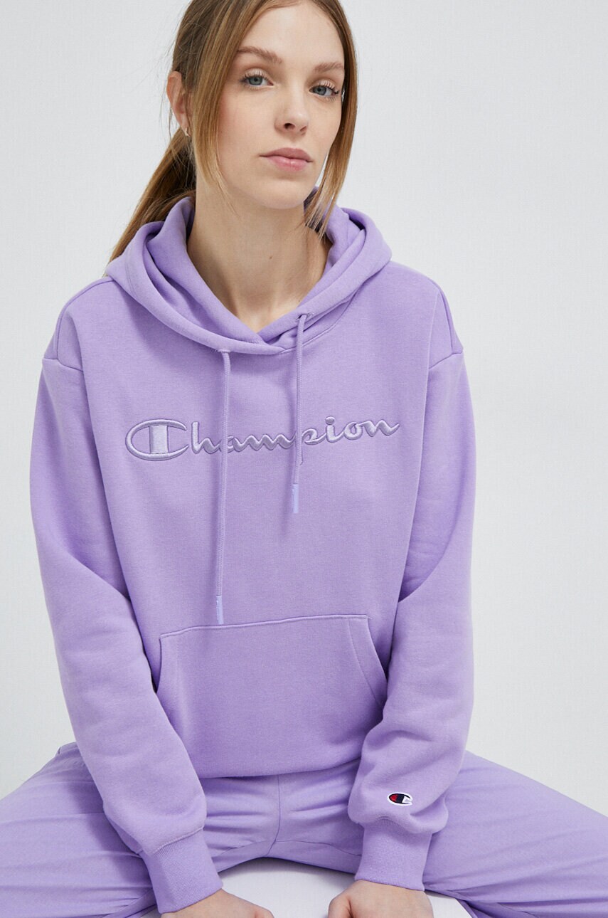 Champion bluza femei, culoarea violet, cu glugă, neted