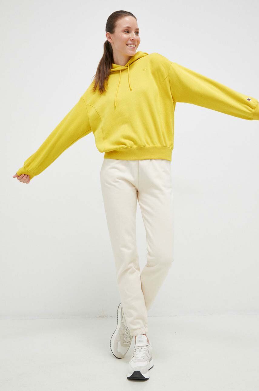 Mikina Champion dámská, žlutá barva, s kapucí, hladká - žlutá -  Hlavní materiál: 67 % Bavlna