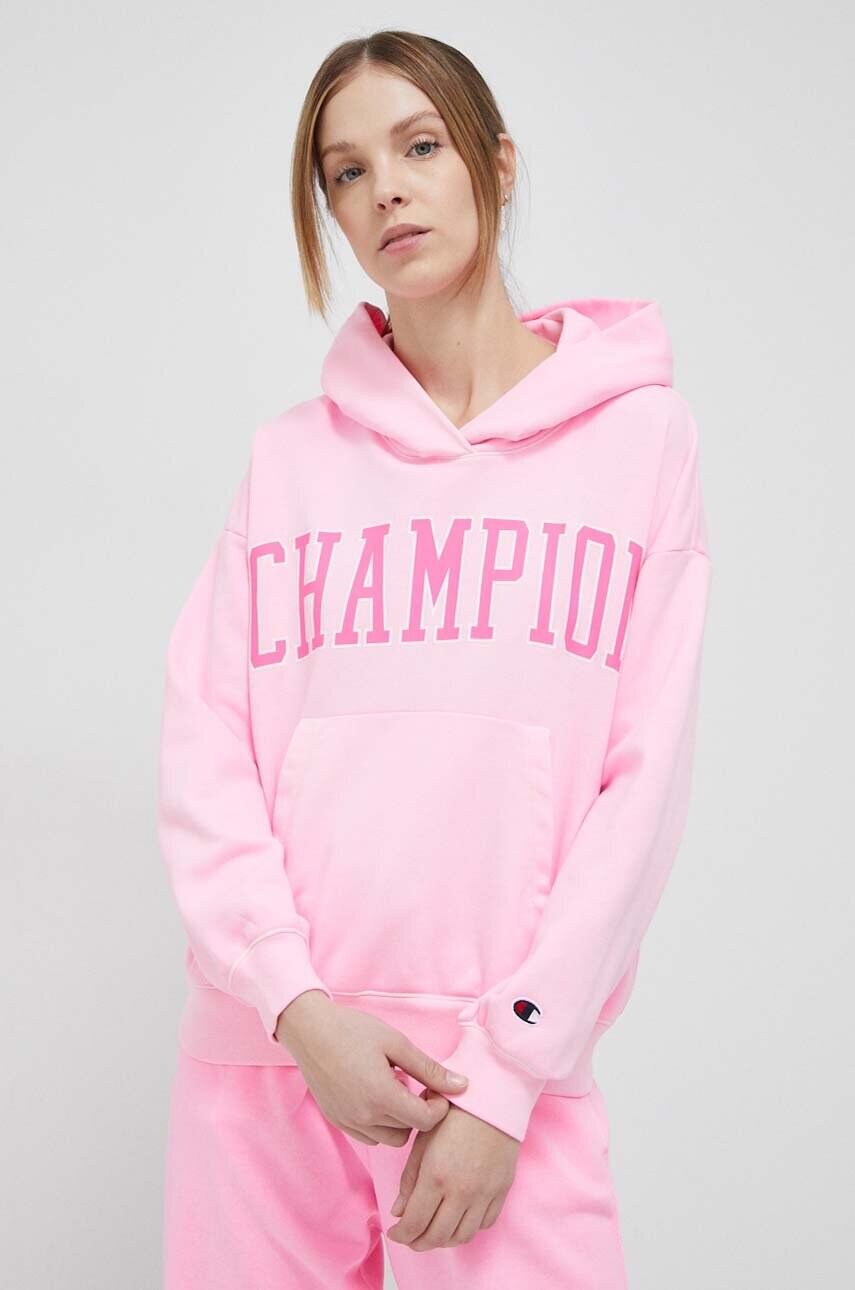 

Кофта Champion женская цвет розовый с капюшоном узор