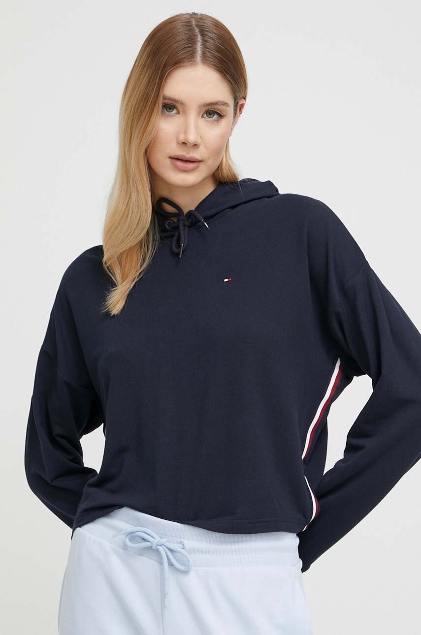 

Кофта лаунж Tommy Hilfiger цвет синий с капюшоном с аппликацией