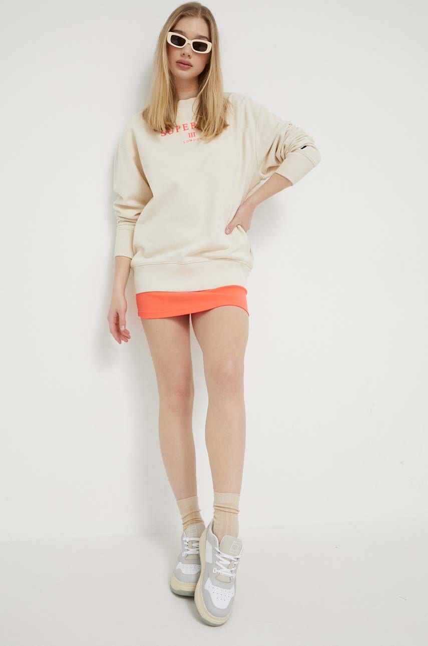 Superdry hanorac de bumbac femei, culoarea bej, cu imprimeu