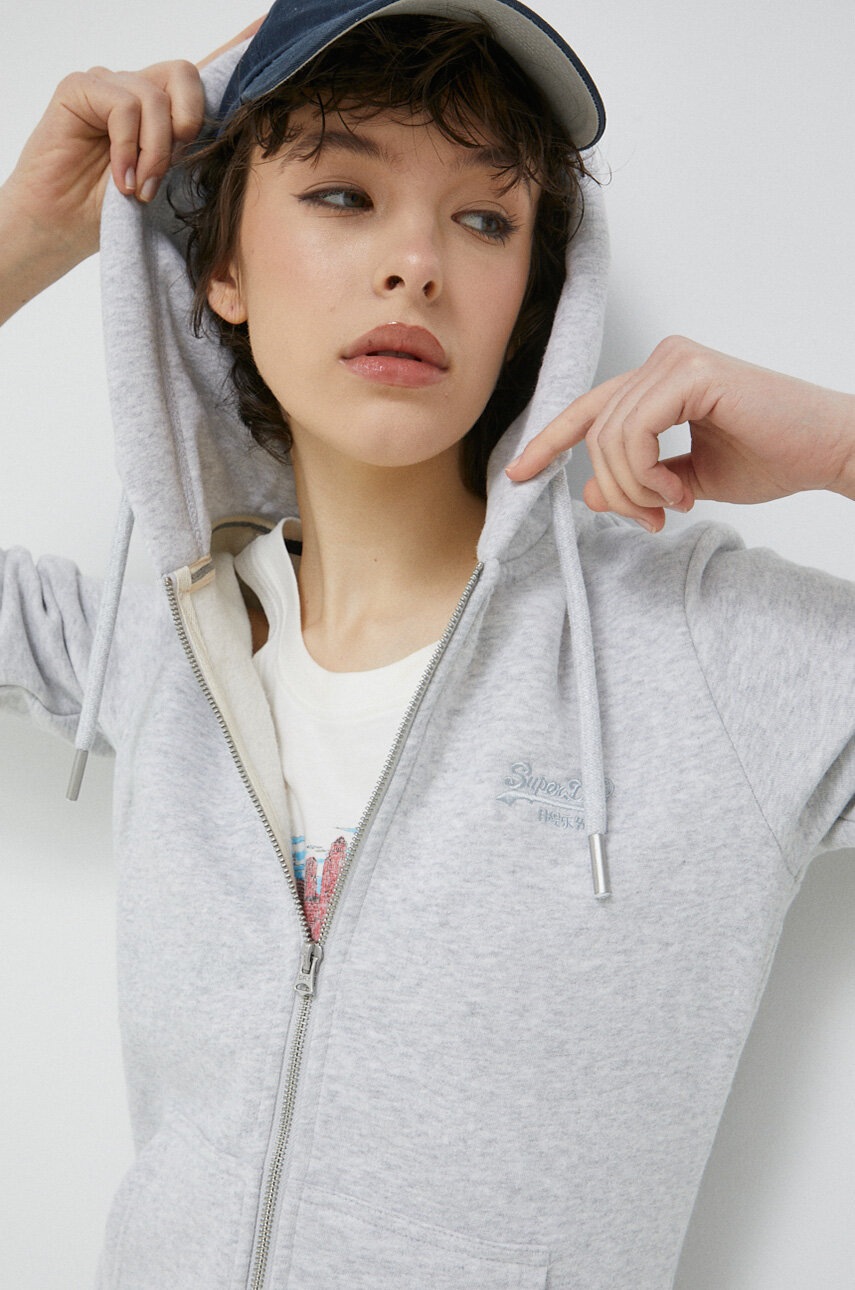 

Суичър Superdry в сиво с качулка меланж на, Сив