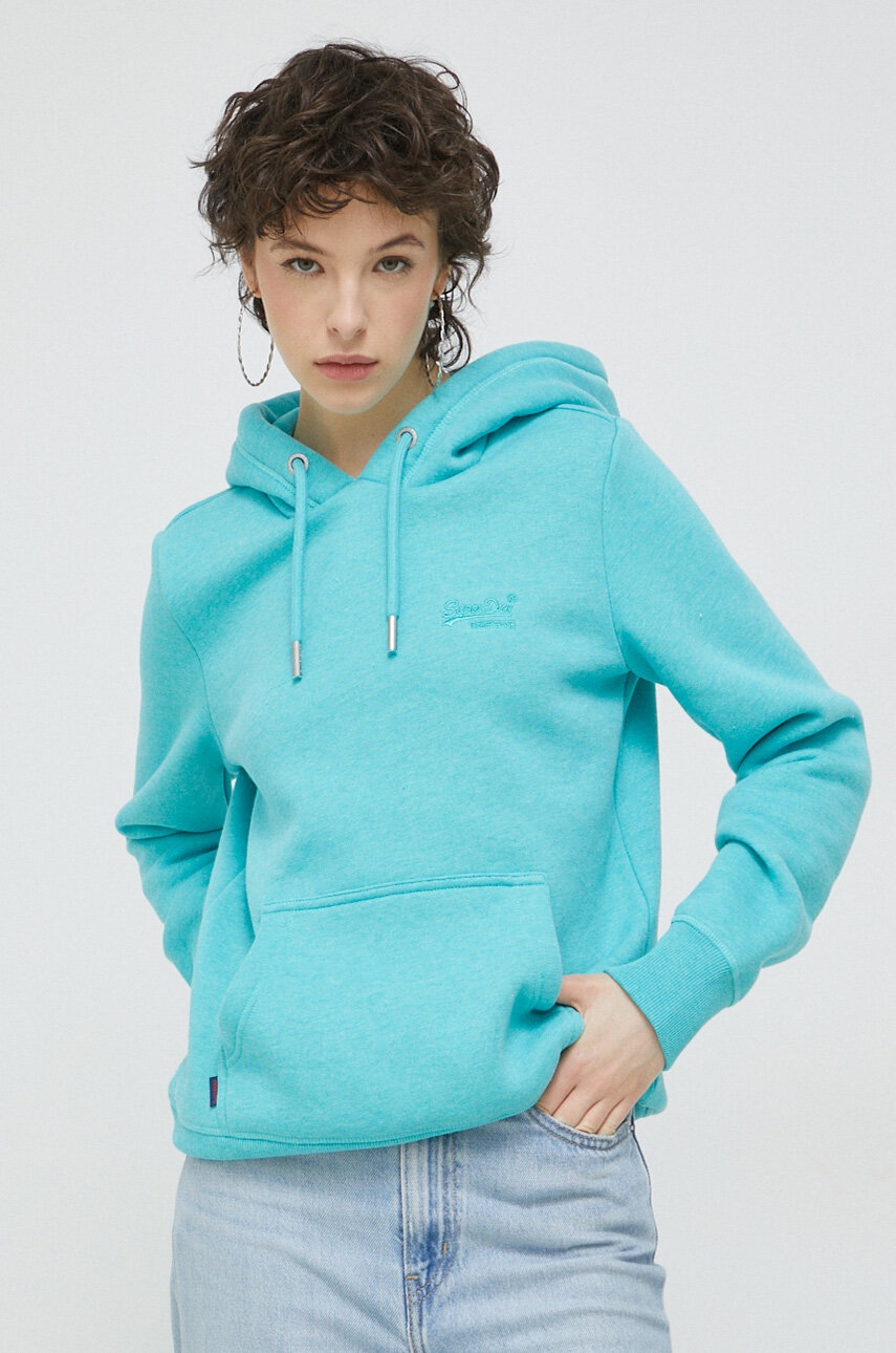 

Кофта Superdry женская цвет бирюзовый с капюшоном однотонная