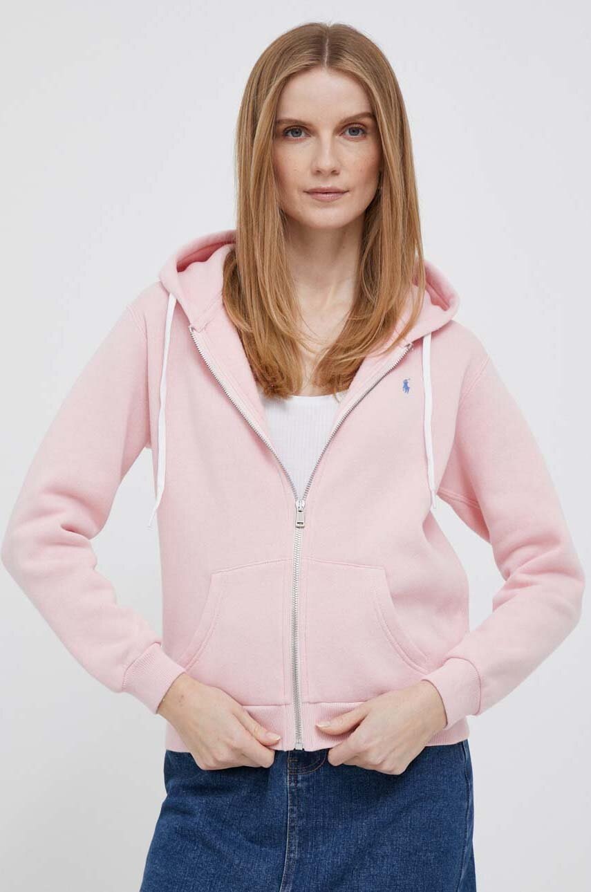 

Кофта Polo Ralph Lauren женская цвет розовый с капюшоном однотонная