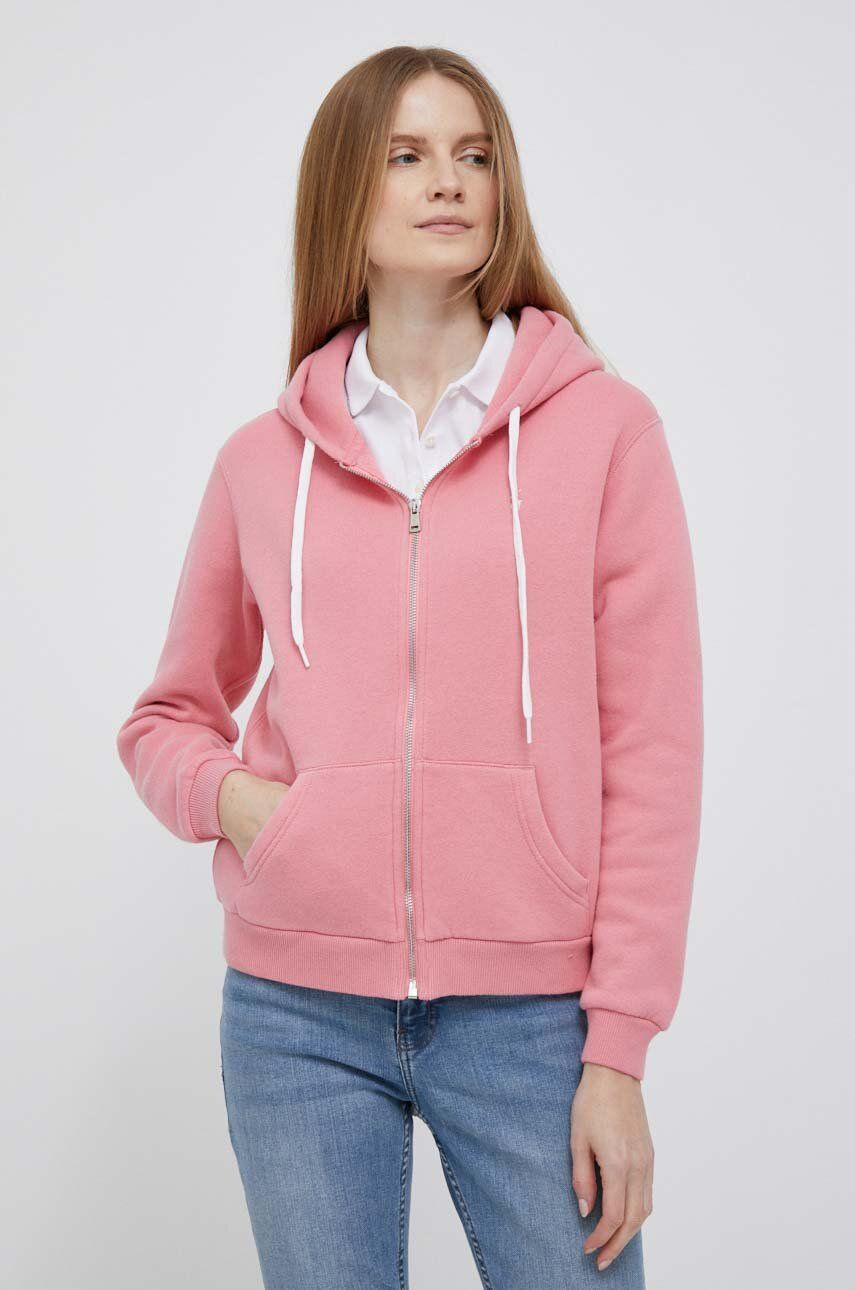 Levně Mikina Polo Ralph Lauren dámská, růžová barva, s kapucí, hladká, 211891559