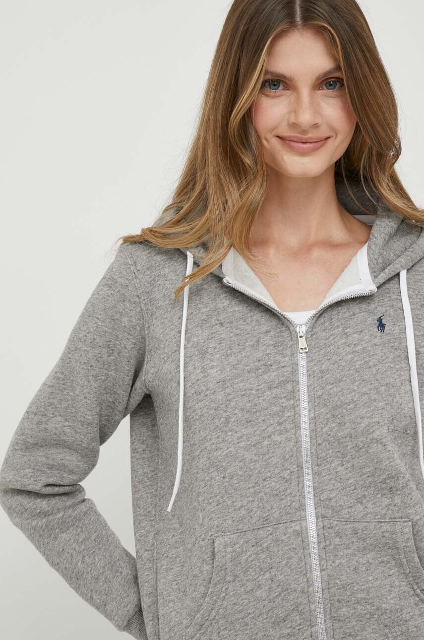 

Кофта Polo Ralph Lauren жіноча колір сірий з капюшоном однотонна