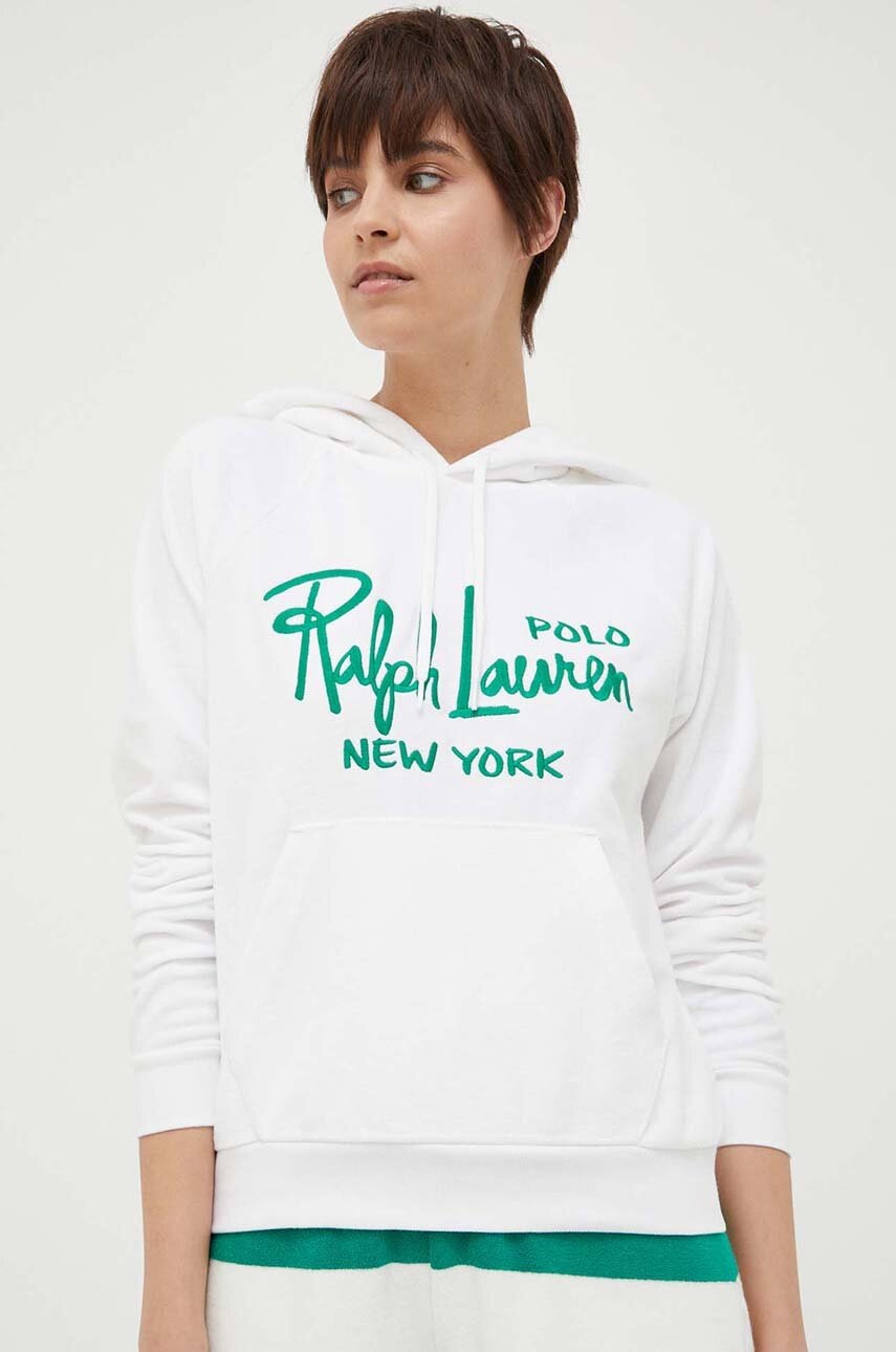 

Суичър Polo Ralph Lauren в бяло с качулка с десен, Бял