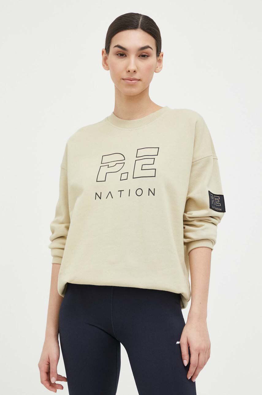 P.E Nation bluza femei, culoarea bej, cu imprimeu