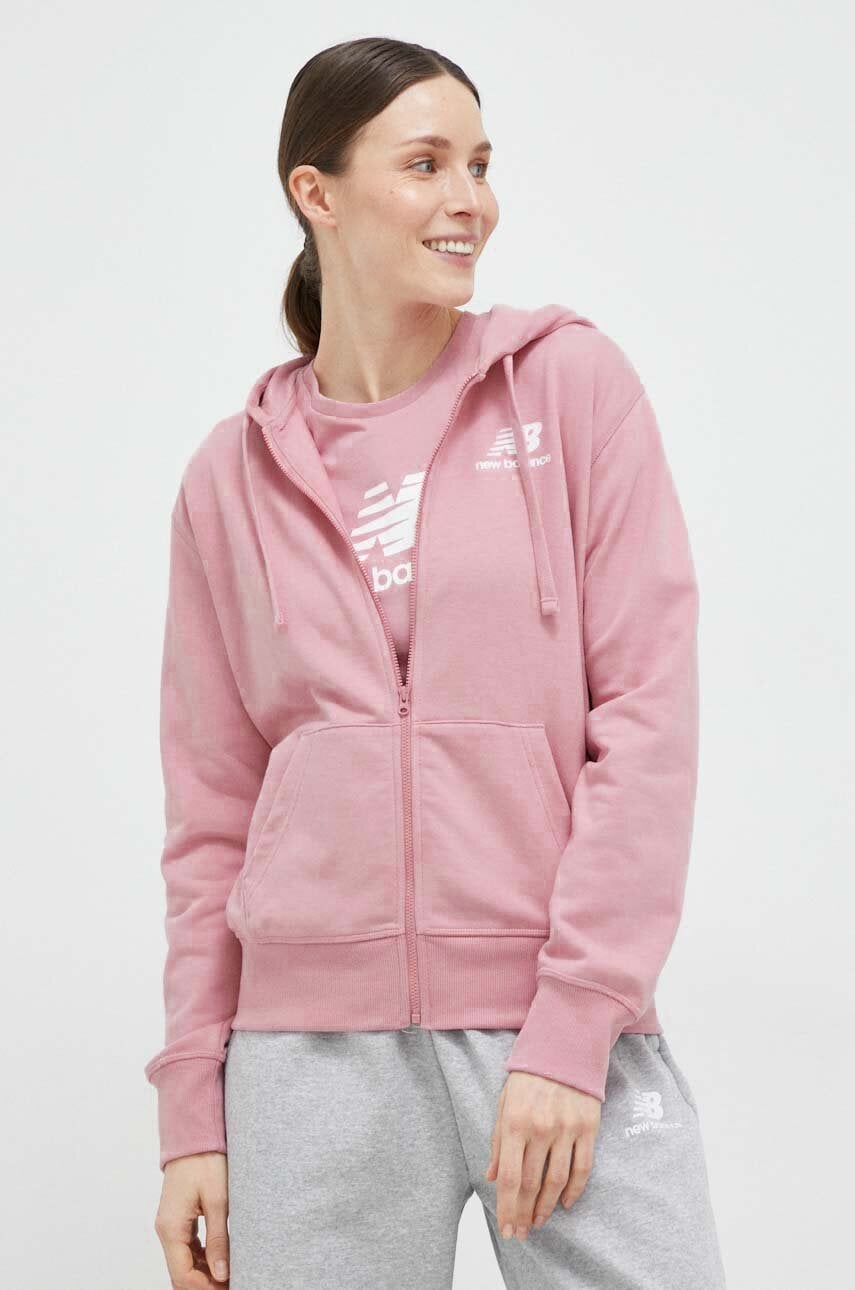 New Balance bluza femei, culoarea violet, cu glugă, neted