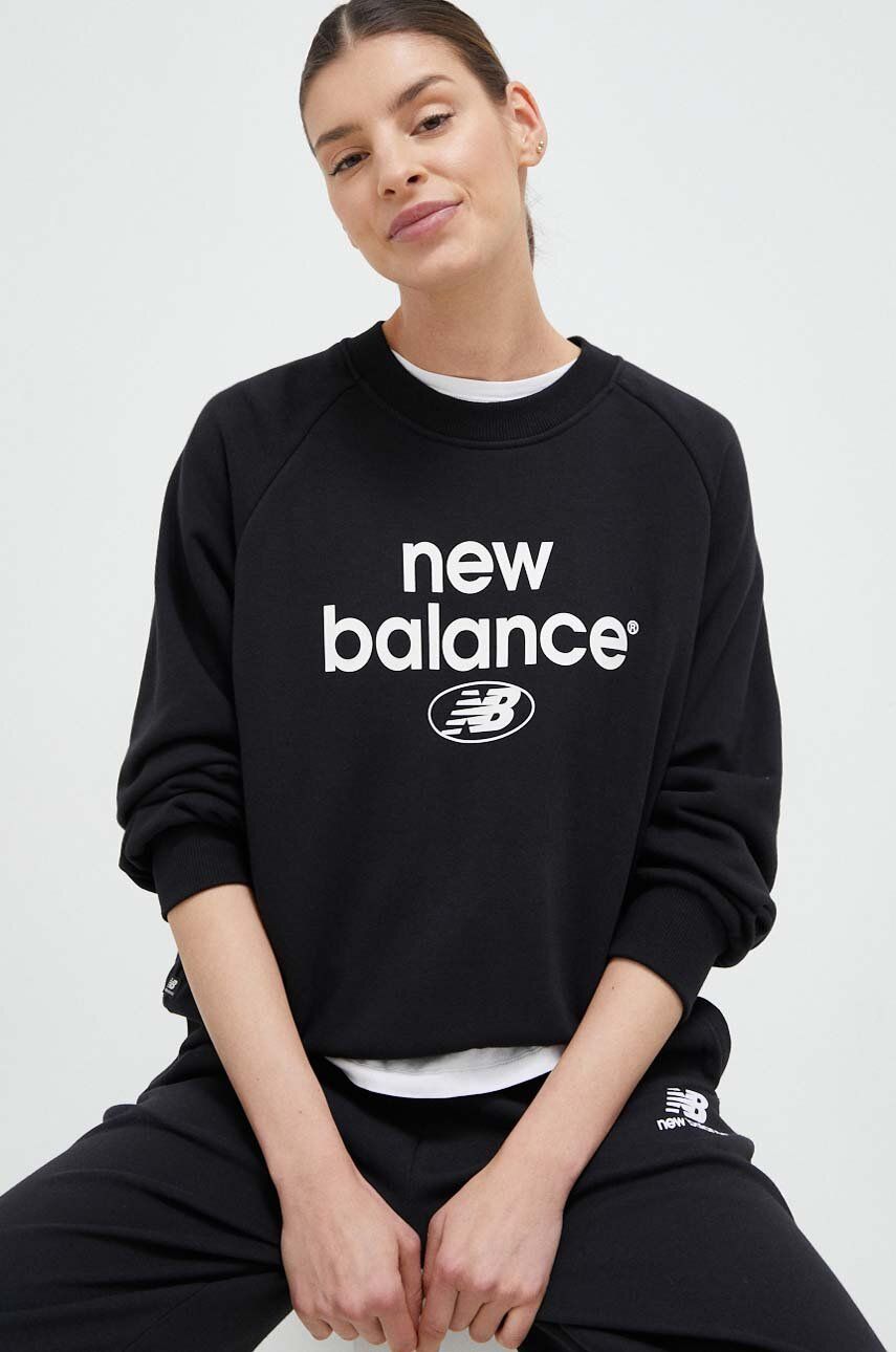 New Balance bluza femei, culoarea negru, cu imprimeu