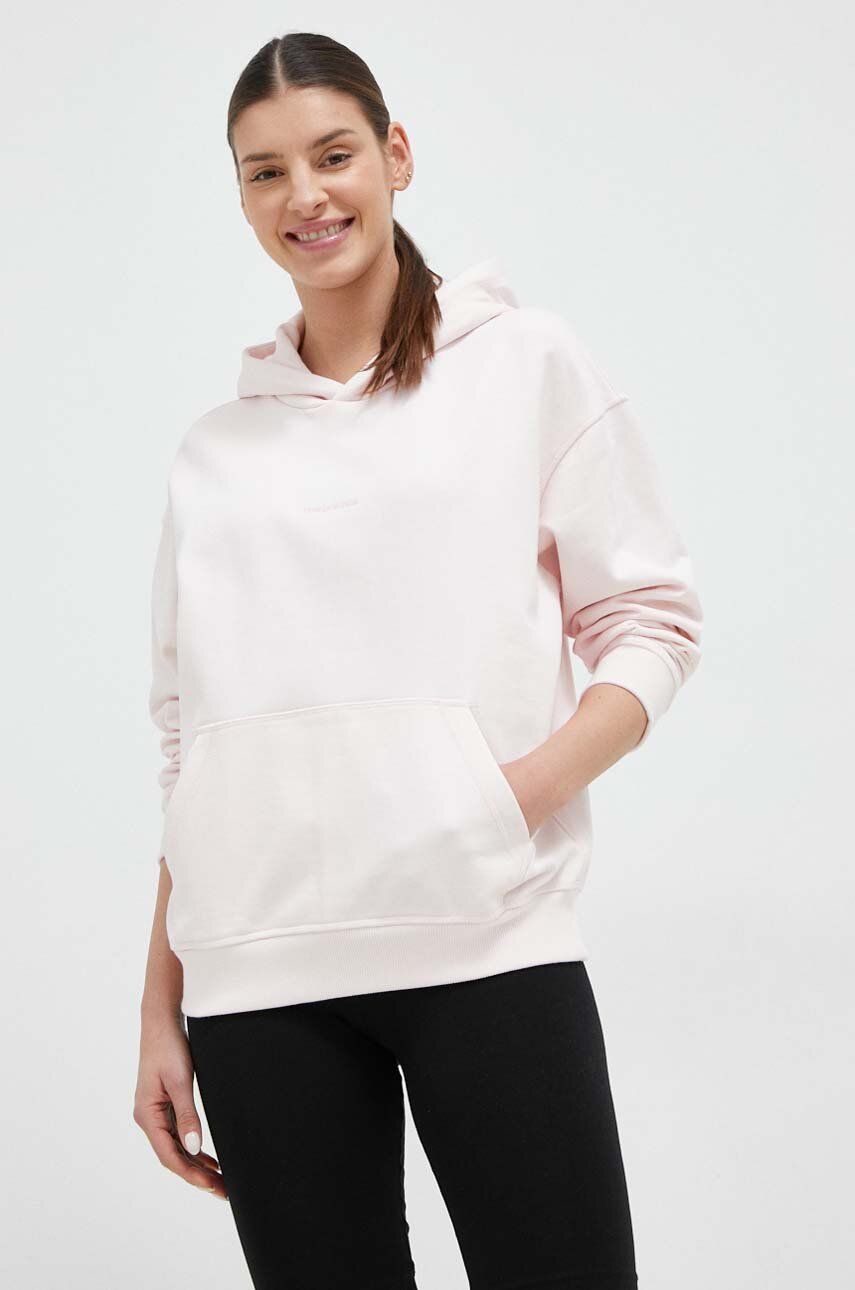E-shop Bavlněná mikina New Balance dámská, růžová barva, s kapucí, hladká, WT23554WAN-WAN