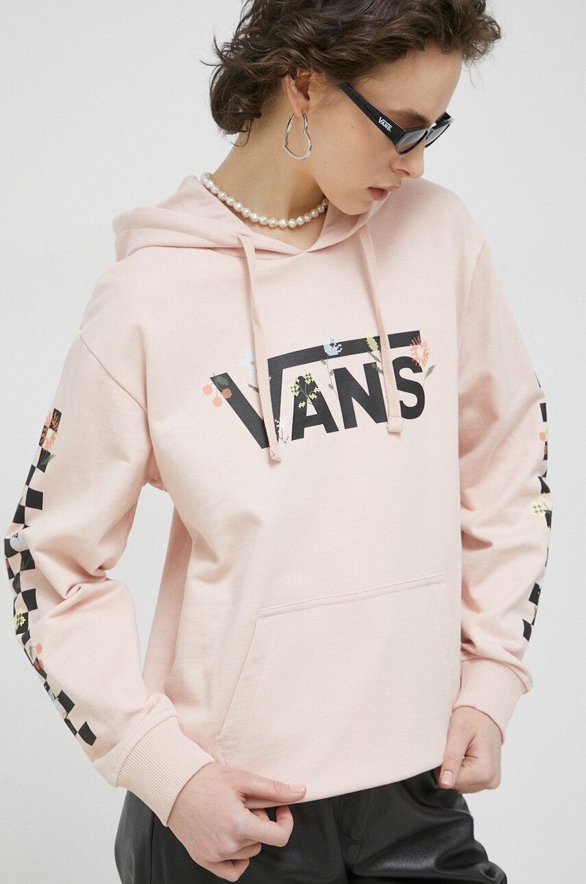 

Хлопковая кофта Vans женская цвет розовый с капюшоном с принтом