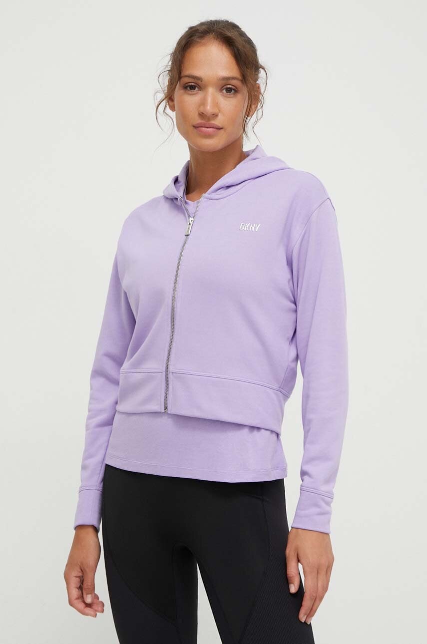 Dkny bluza femei, culoarea violet, cu glugă, neted