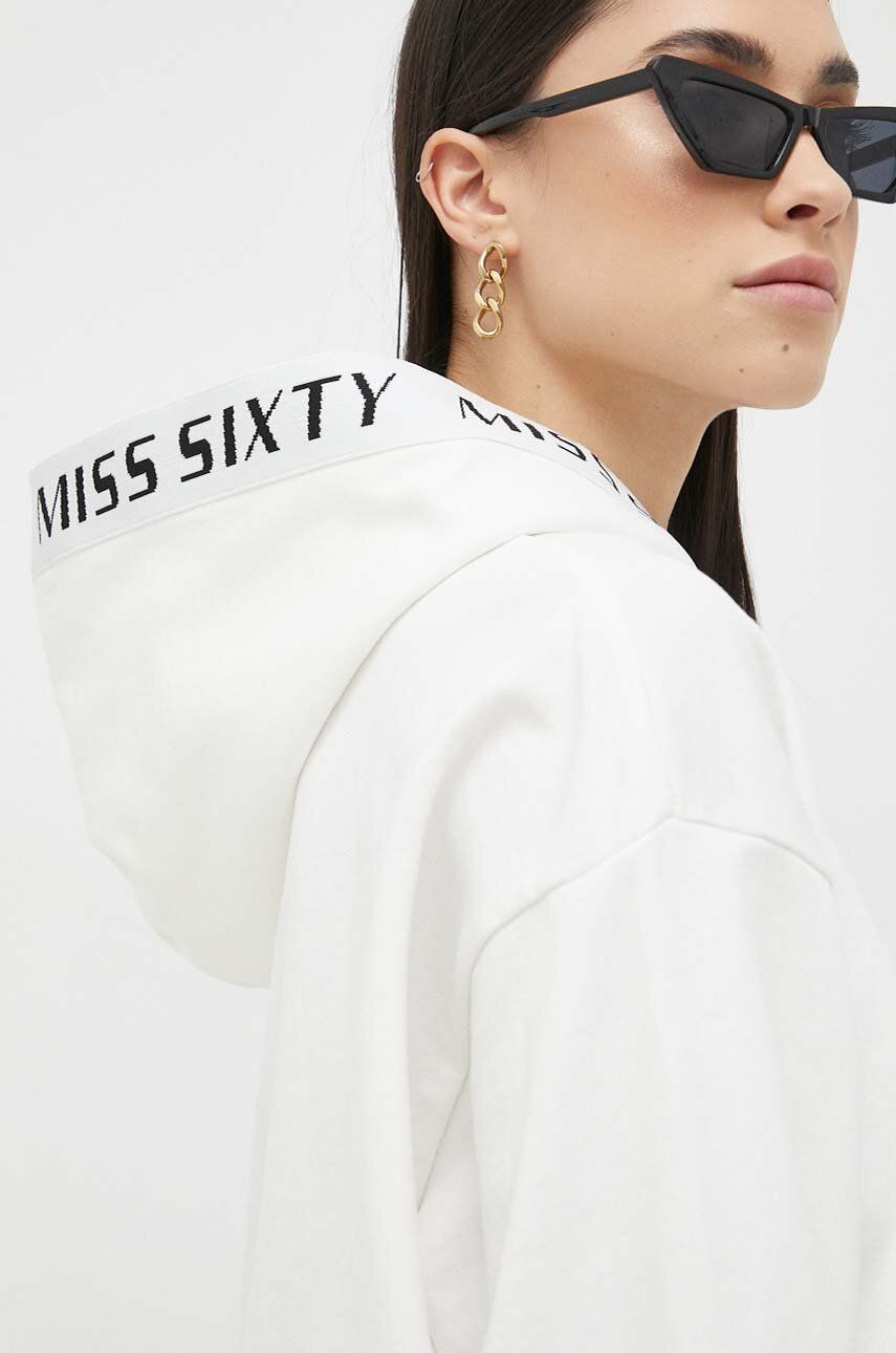 Bavlněná mikina Miss Sixty dámská, bílá barva, s kapucí, s potiskem - bílá -  Hlavní materiál: 