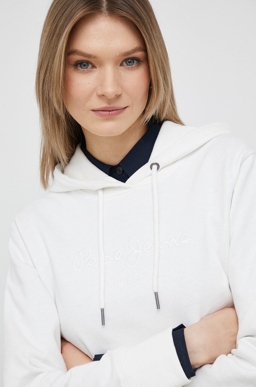 

Памучен суичър Pepe Jeans Whitney в бяло с качулка с апликация, Бял
