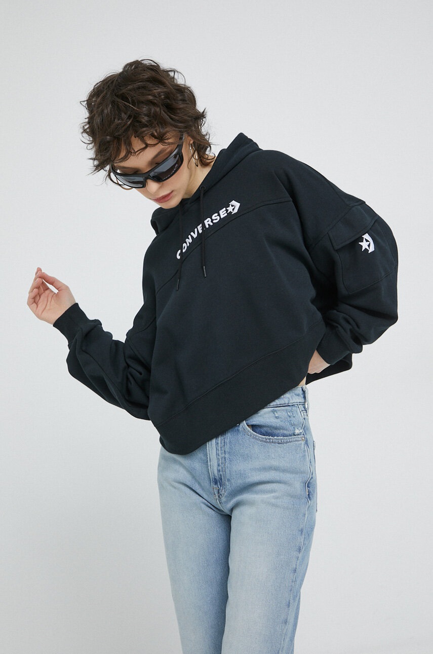

Суичър Converse в черно с качулка с апликация, Черен