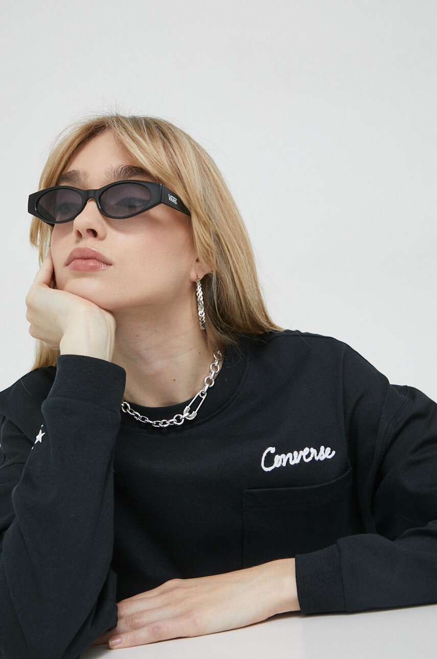 

Памучна блуза с дълги ръкави Converse в черно, Черен