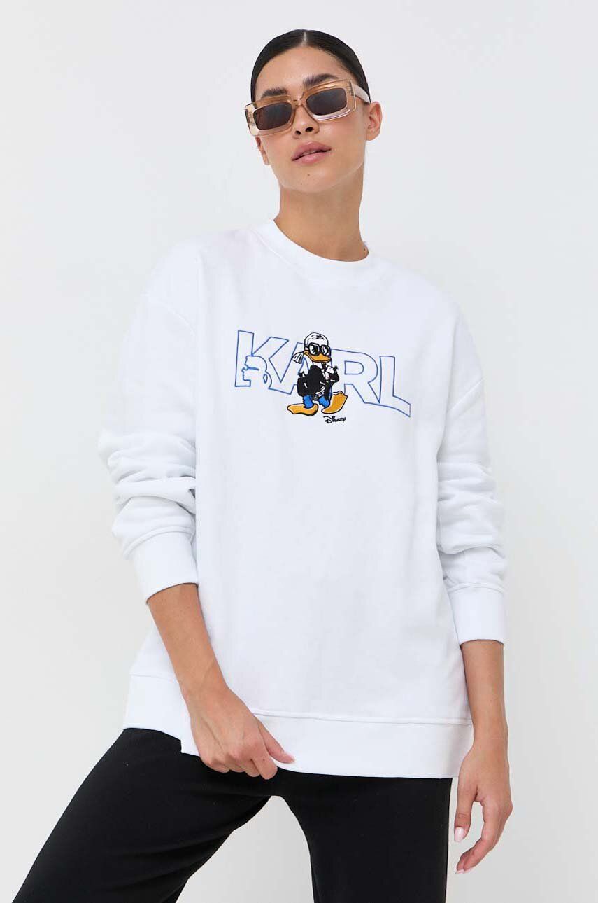 Karl Lagerfeld Bluza Femei, Culoarea Alb, Cu Imprimeu