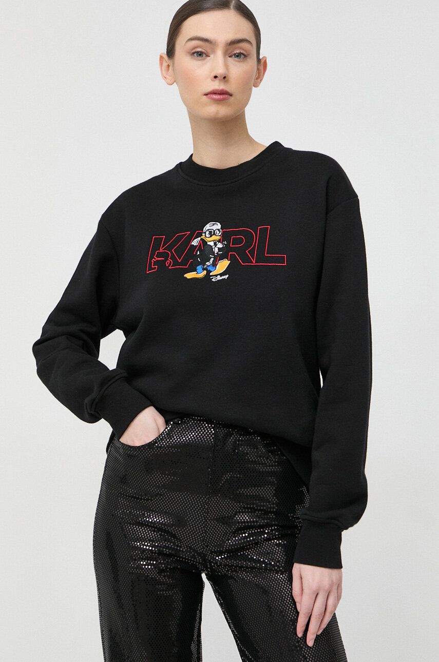 Karl Lagerfeld bluza femei, culoarea negru, cu imprimeu answear.ro