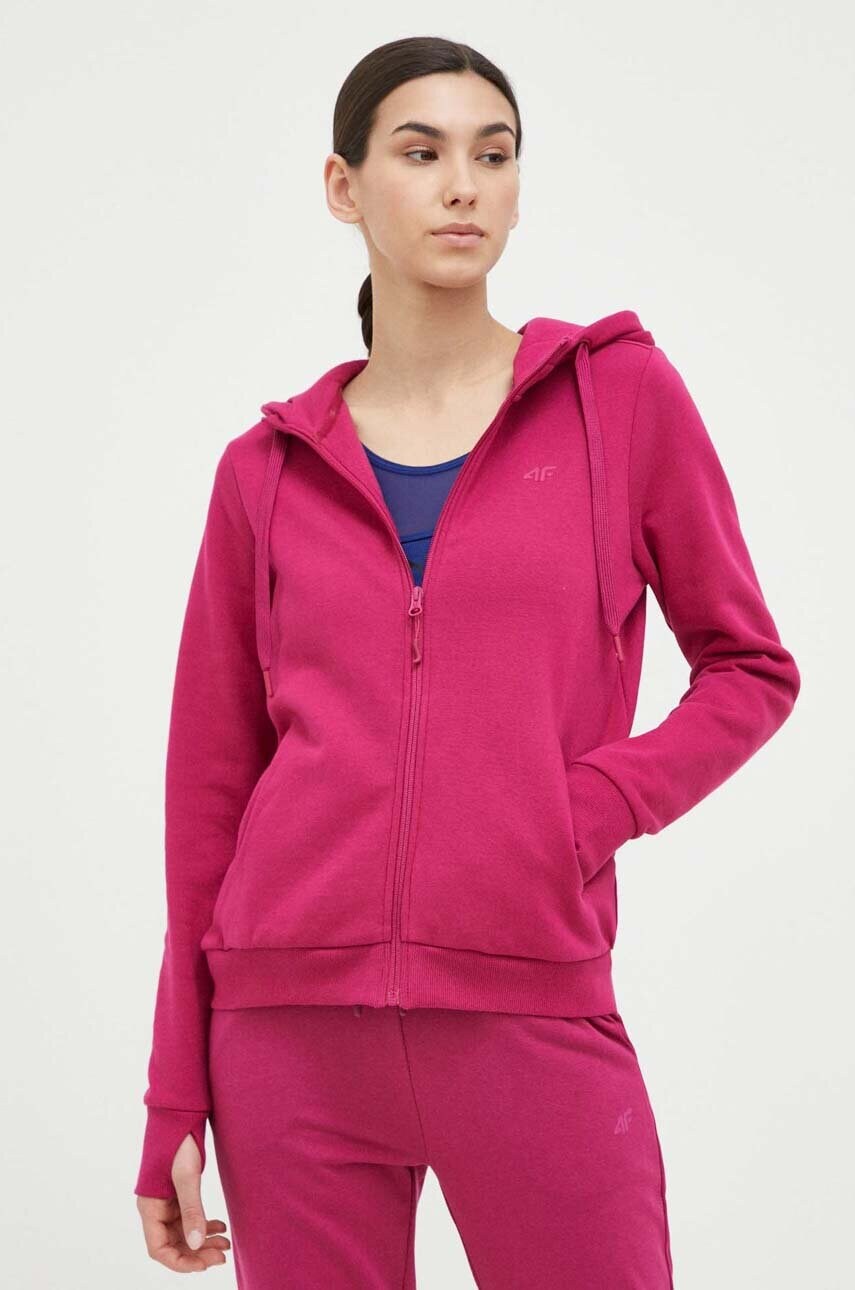 4f bluza femei, culoarea roz, cu glugă, neted