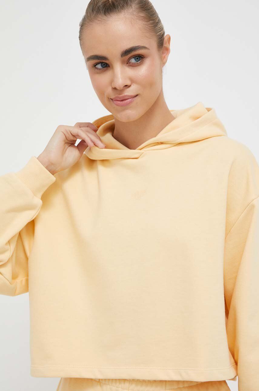 E-shop Mikina 4F dámská, žlutá barva, s kapucí, hladká