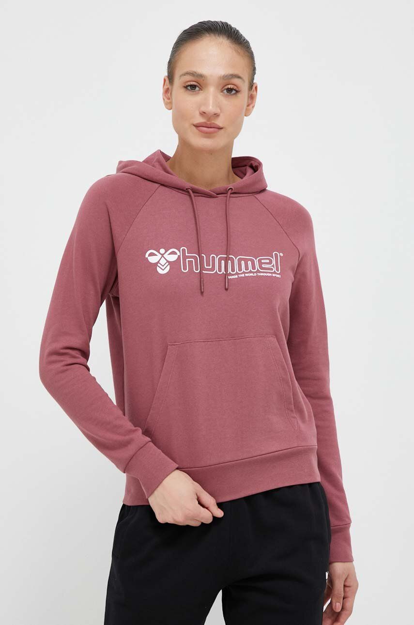 Hummel Bluza Femei, Culoarea Roz, Cu Glugă, Cu Imprimeu