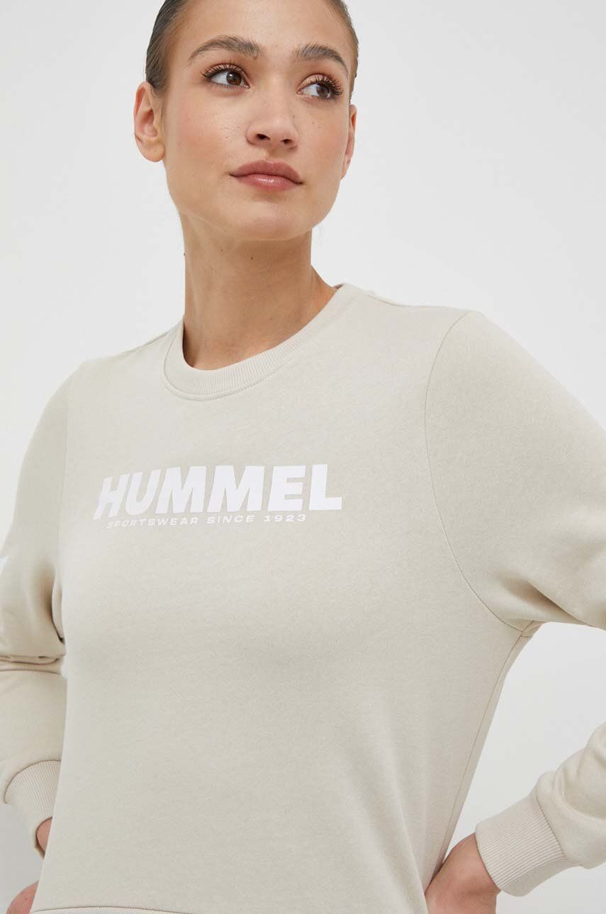 Bavlněná mikina Hummel dámská, béžová barva, s potiskem - béžová -  100 % Bavlna