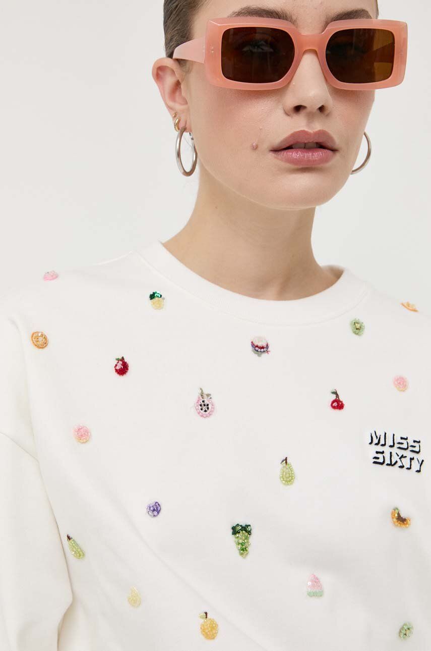 Mikina Miss Sixty dámská, béžová barva, s aplikací - béžová -  Hlavní materiál: 100 % Bavlna