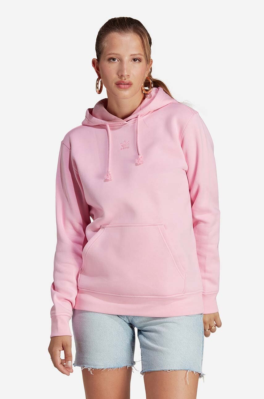 Adidas originals hanorac de bumbac femei, culoarea roz, cu glugă, neted ia6419-pink
