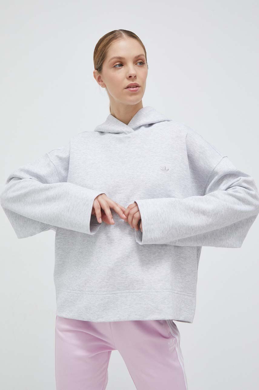 adidas Originals bluză femei, culoarea gri, cu glugă, melanj IC5246-LGREYH