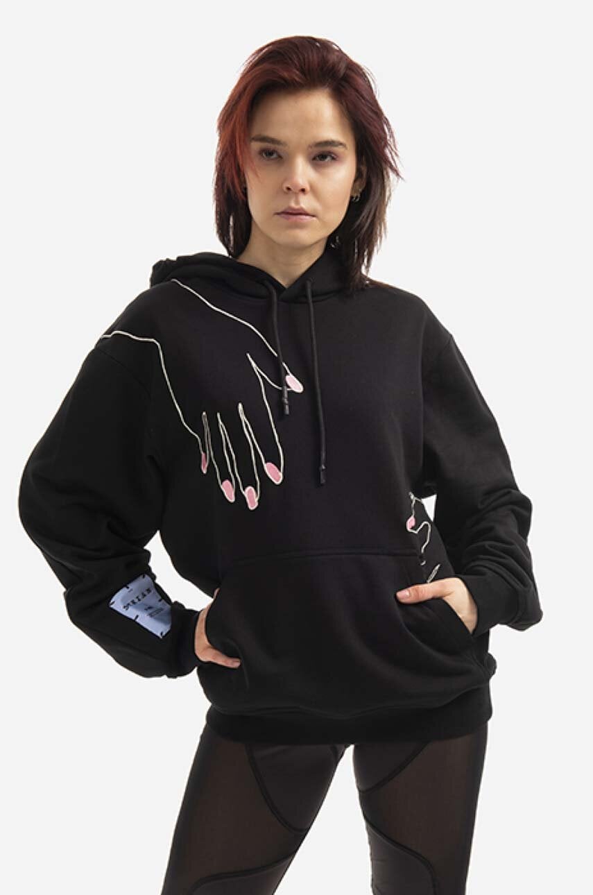 MCQ hanorac de bumbac femei, culoarea negru, cu glugă, cu imprimeu 624727RST861000-BLACK MCQ hanorac de bumbac femei, culoarea negru, cu glugă, cu imprimeu 624727RST861000-BLACK
