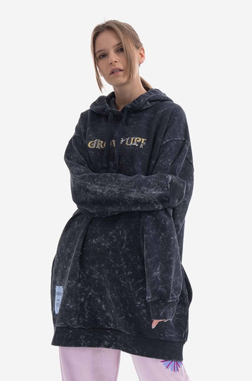 MCQ hanorac de bumbac Forest femei, culoarea negru, cu glugă, cu imprimeu 677356RSJ641130-BLACK MCQ hanorac de bumbac Forest femei, culoarea negru, cu glugă, cu imprimeu 677356RSJ641130-BLACK