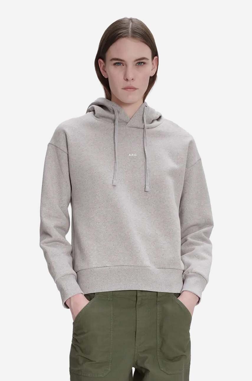 Pamučna dukserica A.P.C. Christina Hoodie za žene, boja: siva, s kapuljačom, bez uzorka, COFDZ-F27624 HEATHER GREY