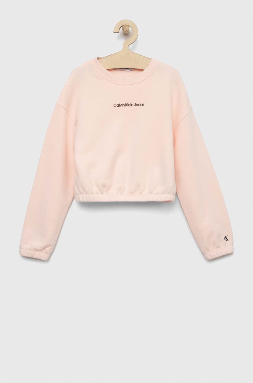 

Детски суичър Calvin Klein Jeans в розово с принт, Розов
